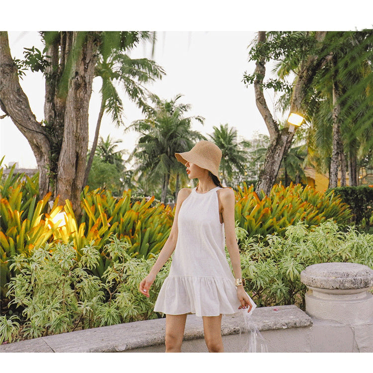 CGB150-40B 掛脖裙夏小香風無袖連衣裙(2色)