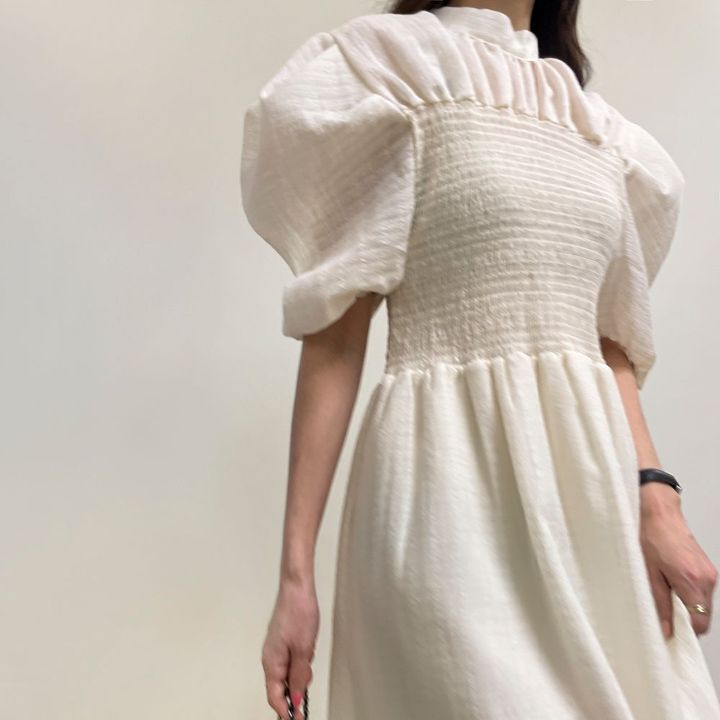 CGB2346-16B 褶皺感泡泡袖連衣裙(2色)