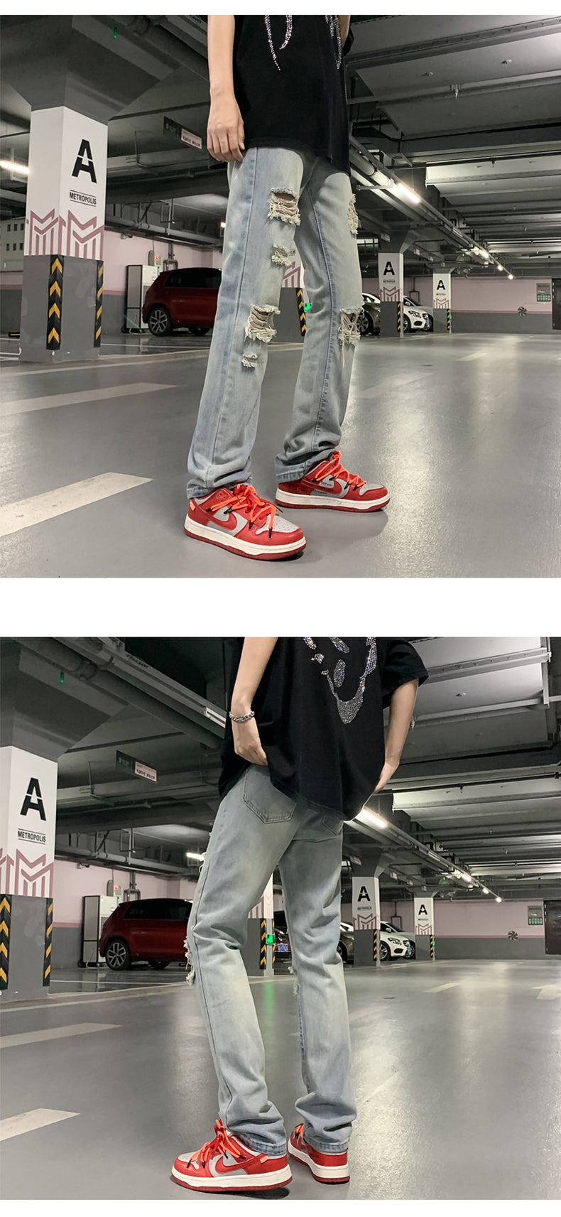 CBATYD743-103-1B 美式復古潮牌破洞牛仔褲