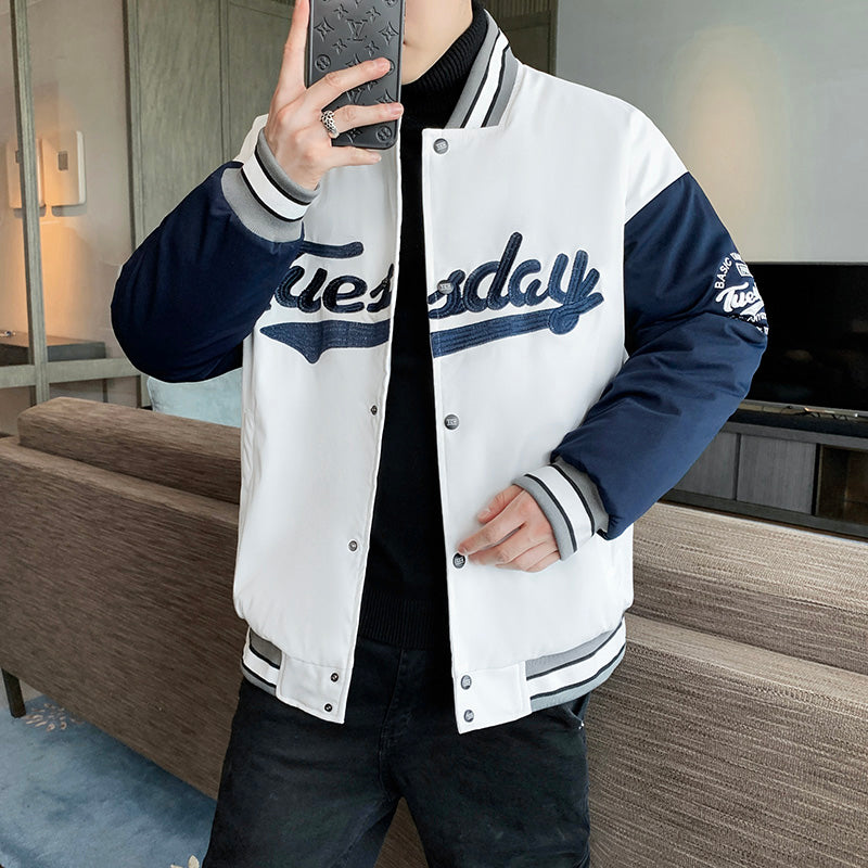 CBCMYM8899-1B 胸口刺繡撞色棒球服男ins潮流休閒外套(2色)