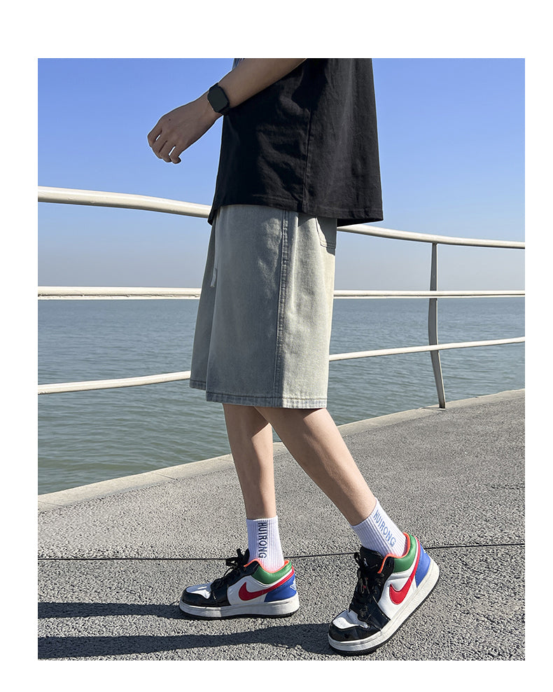CBSKJ502-1B 韓版闊腿五分褲港風潮流寬鬆牛仔短褲(2色)