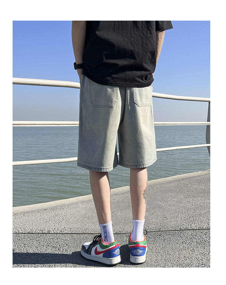 CBSKJ502-1B 韓版闊腿五分褲港風潮流寬鬆牛仔短褲(2色)