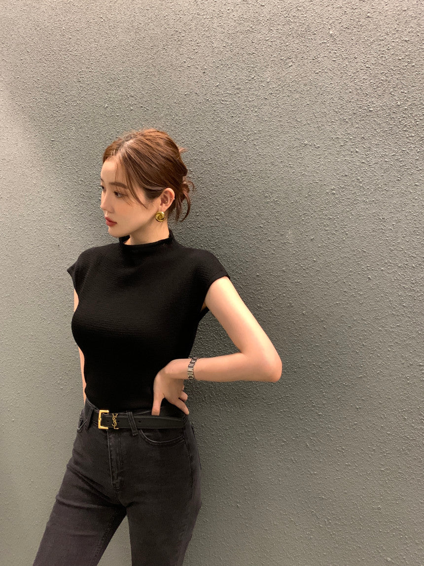 CGE8874-77B韓國ins夏季簡約立領針織衫女顯瘦氣質减齡上衣