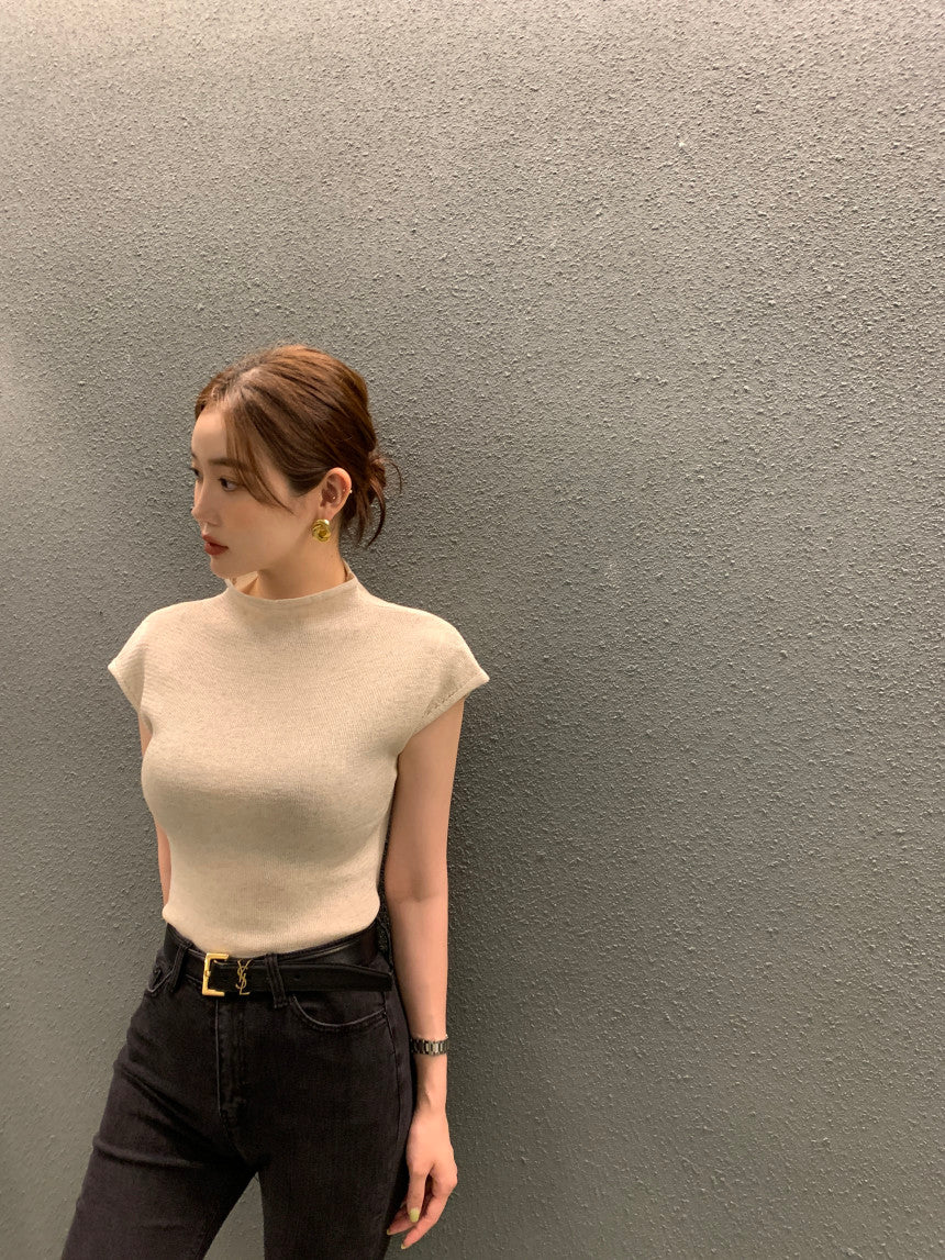 CGE8874-77B韓國ins夏季簡約立領針織衫女顯瘦氣質减齡上衣