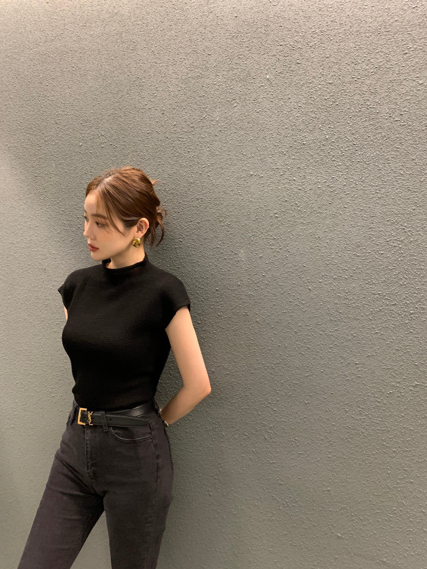 CGE8874-77B韓國ins夏季簡約立領針織衫女顯瘦氣質减齡上衣