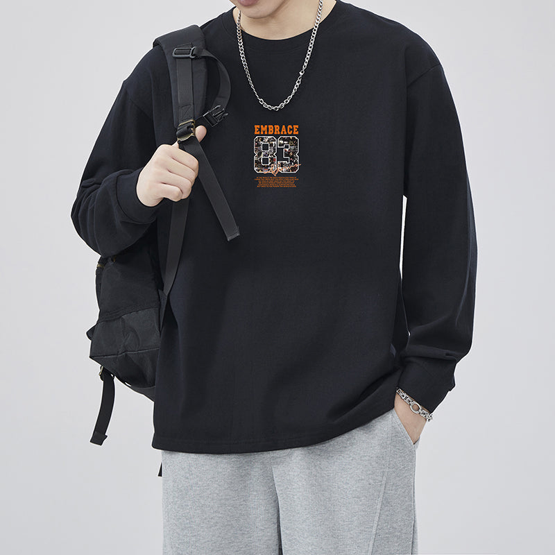 CBDH3367-1B 長袖寬鬆純棉圓領休閒t體卹打底衫(5色)
