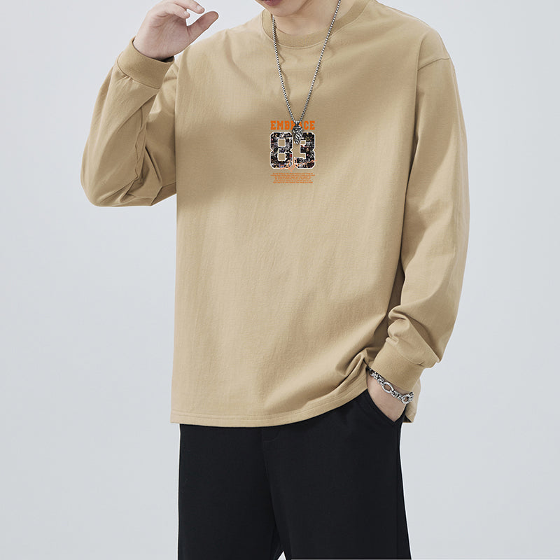 CBDH3367-1B 長袖寬鬆純棉圓領休閒t體卹打底衫(5色)