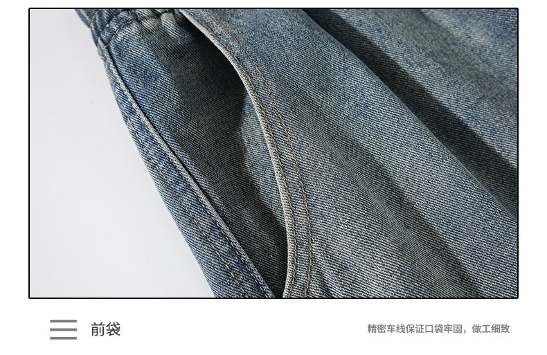 CBA-KJ2368-2-1B大口袋工裝牛仔褲復古寬鬆直筒闊腿褲(3色)