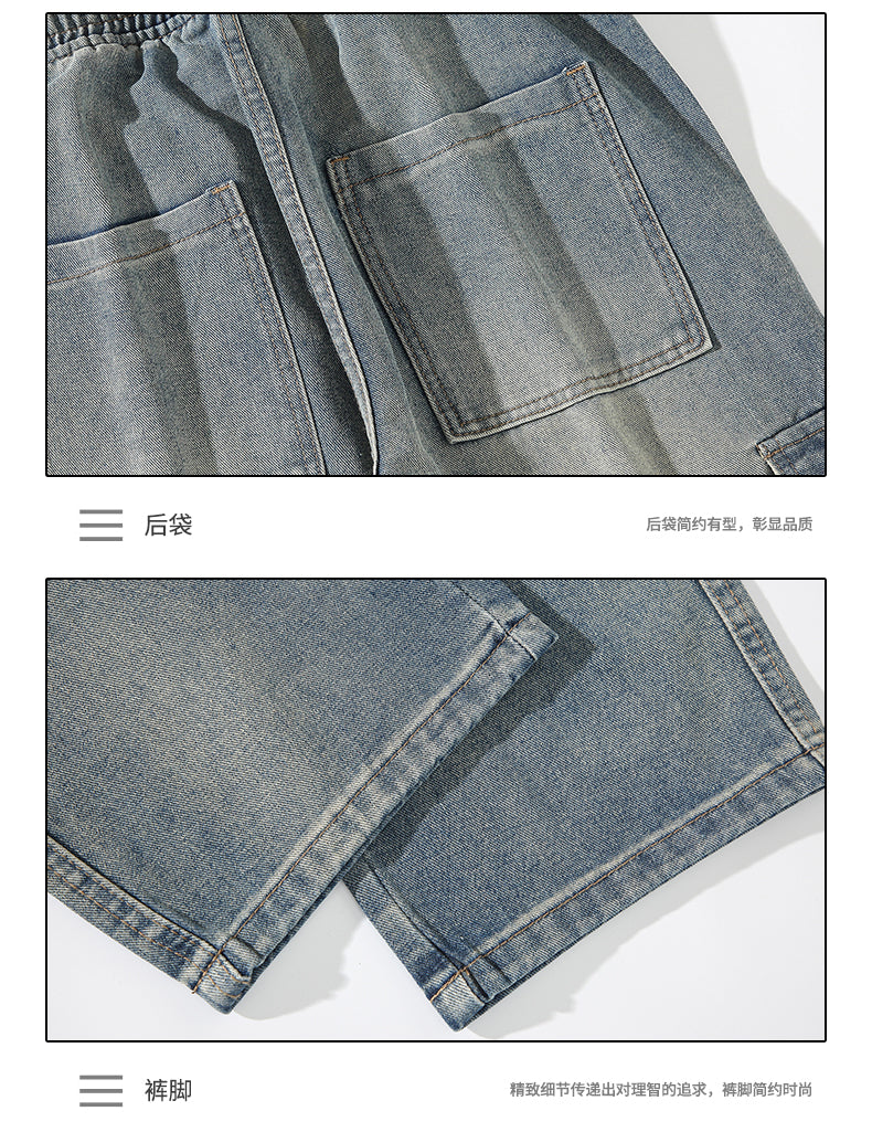 CBA-KJ2368-2-1B大口袋工裝牛仔褲復古寬鬆直筒闊腿褲(3色)