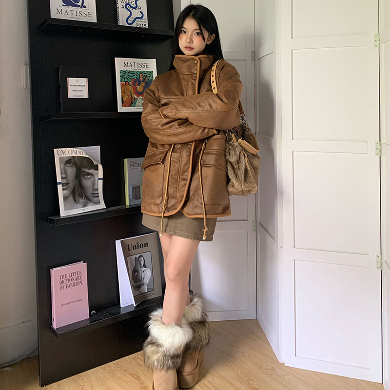 CGC0039-73B 冬美式高級感小眾加厚絨棉服寬鬆復古兩面穿羊羔毛棉衣