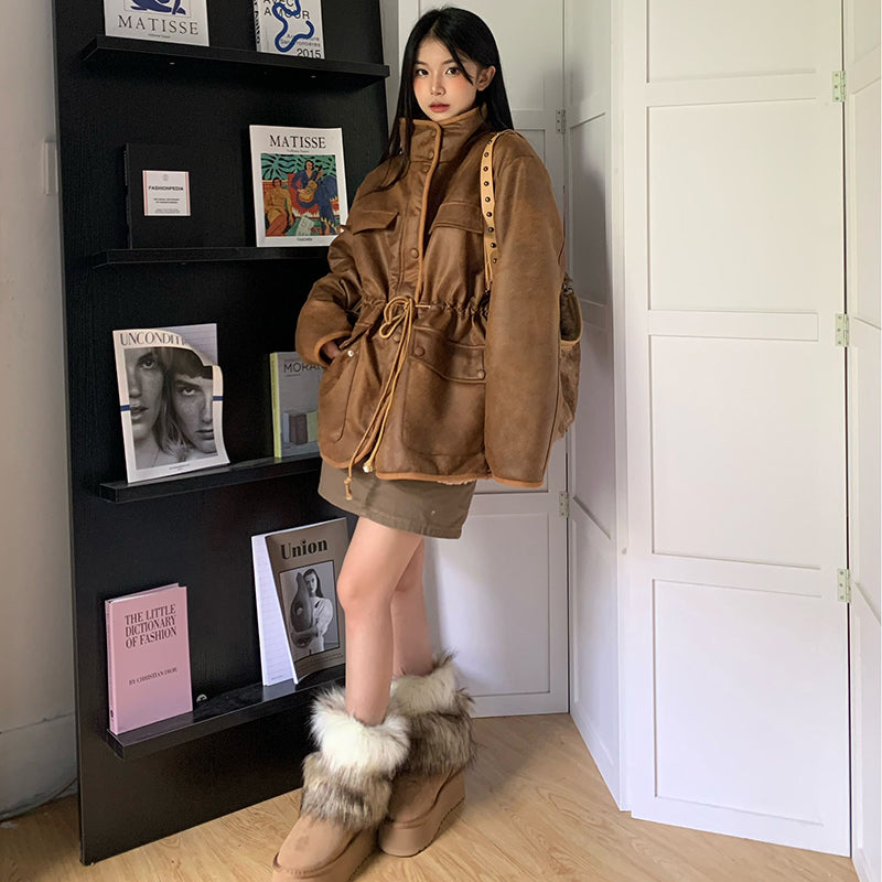 CGC0039-73B 冬美式高級感小眾加厚絨棉服寬鬆復古兩面穿羊羔毛棉衣
