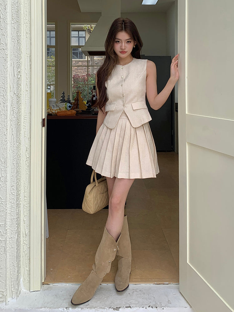 📺︎ CGB8358-3B夏裝新增XL碼新款短裙女輕奢高級感馬甲百褶裙兩件套裝