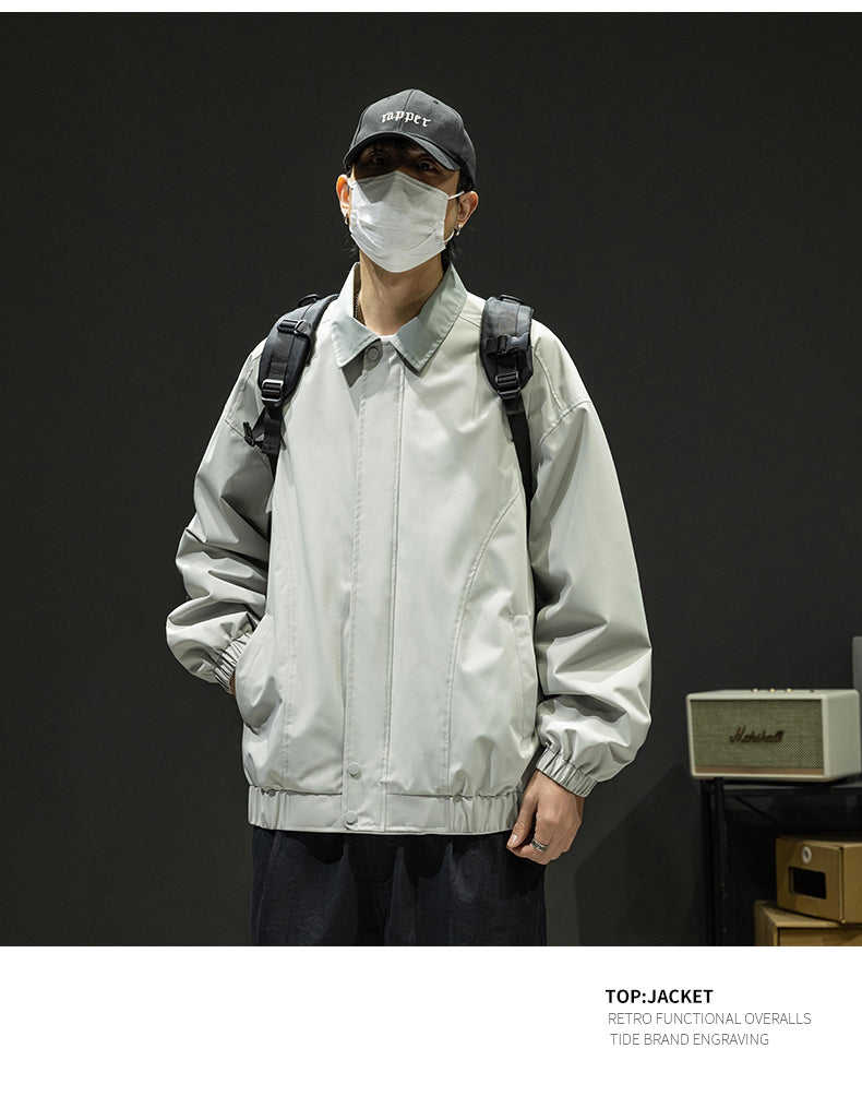 CBCMD9115-1B 衝鋒衣外套寬鬆休閒翻領夾克春秋工裝登山服(4色)