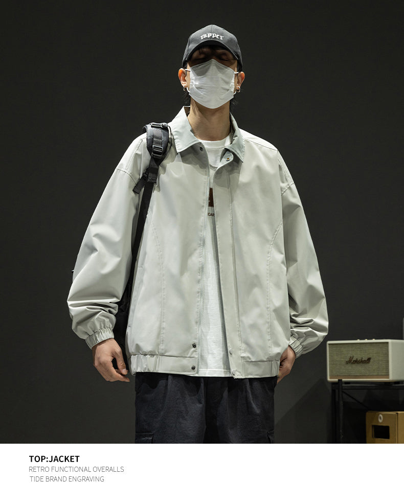 CBCMD9115-1B 衝鋒衣外套寬鬆休閒翻領夾克春秋工裝登山服(4色)