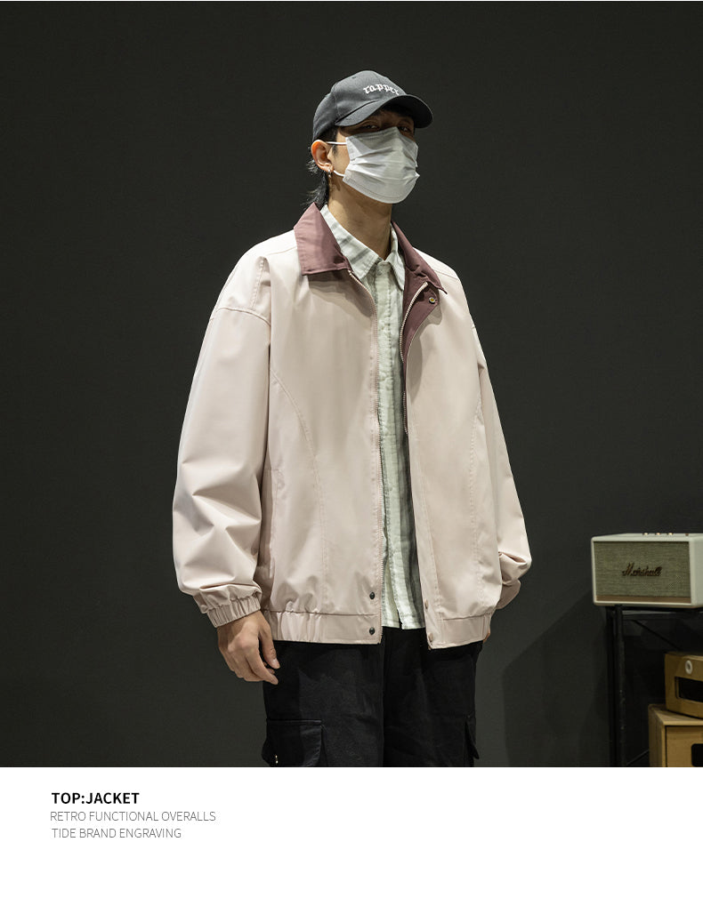 CBCMD9115-1B 衝鋒衣外套寬鬆休閒翻領夾克春秋工裝登山服(4色)