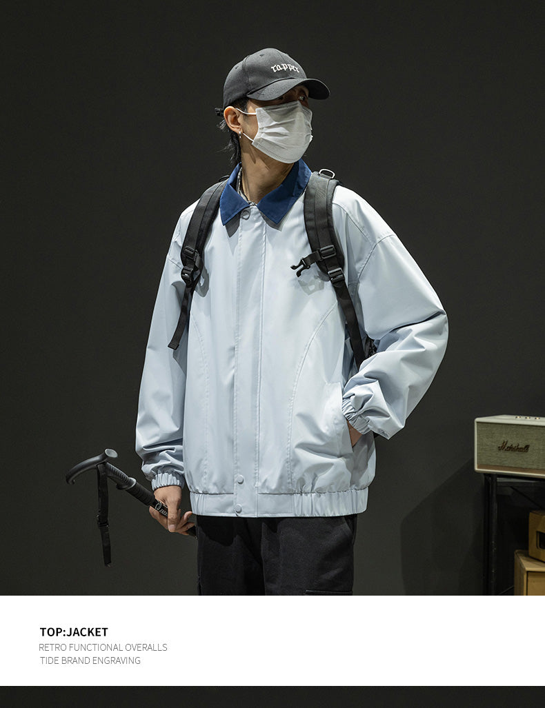 CBCMD9115-1B 衝鋒衣外套寬鬆休閒翻領夾克春秋工裝登山服(4色)