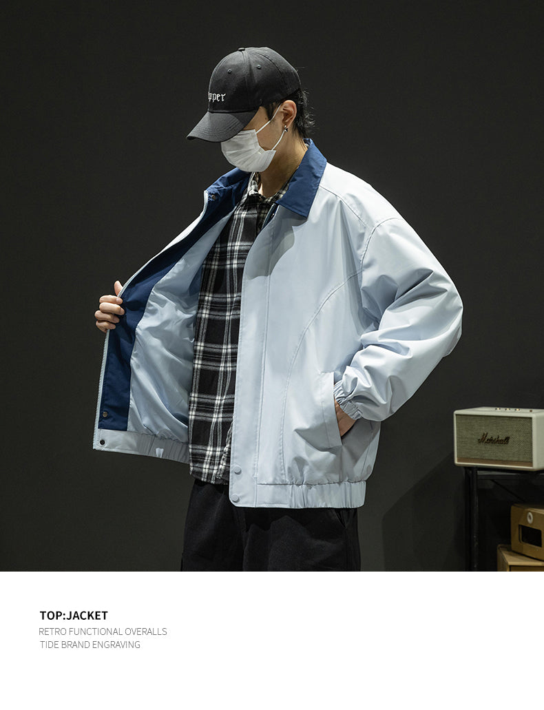 CBCMD9115-1B 衝鋒衣外套寬鬆休閒翻領夾克春秋工裝登山服(4色)