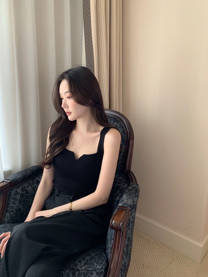 CGF1929-77B 春夏法式方領針織背心修身顯瘦打底吊帶(3色)