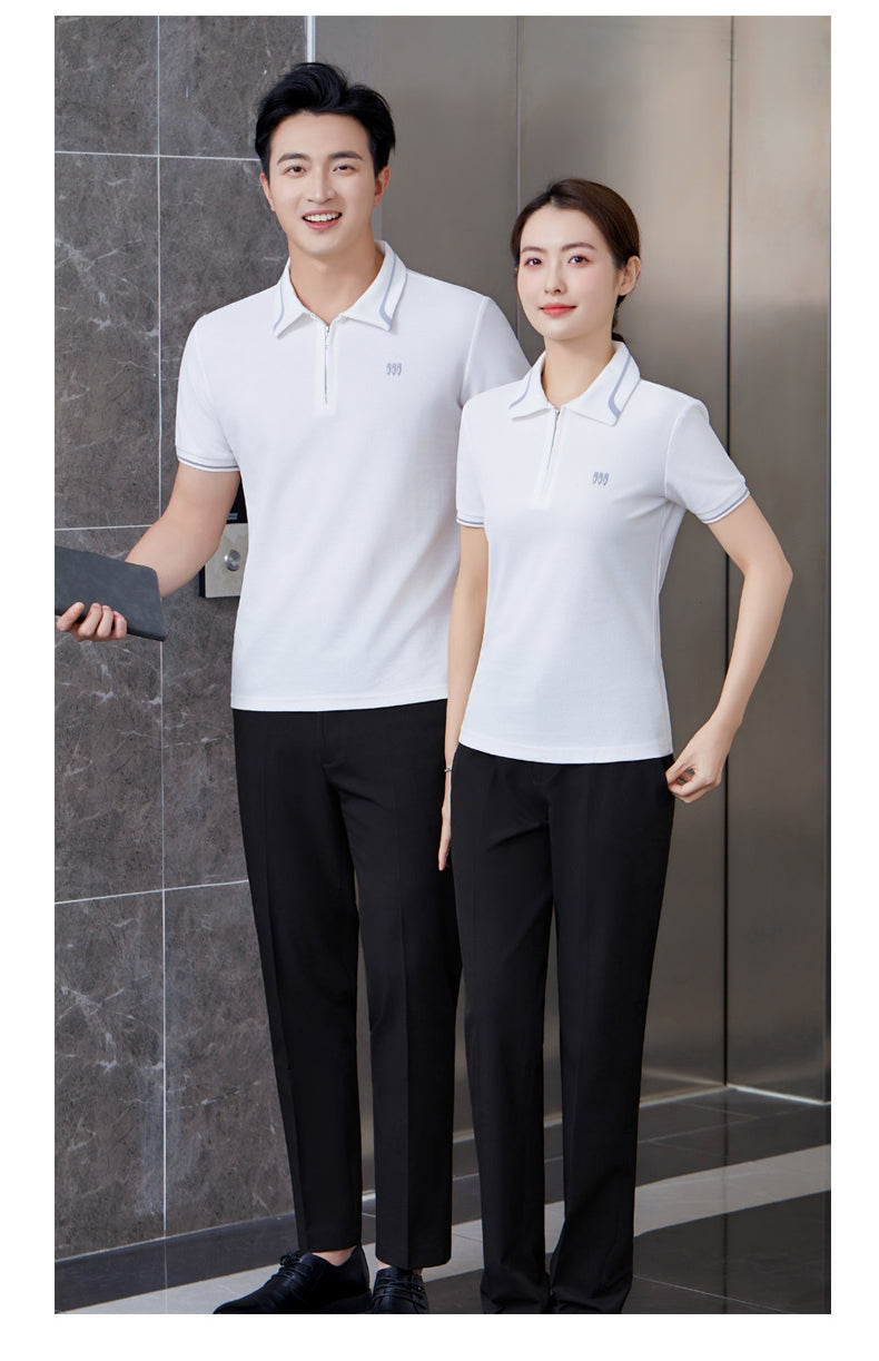 CGE69902-33B 休閒百搭白色T恤夏簡約POLO領(男女同款)