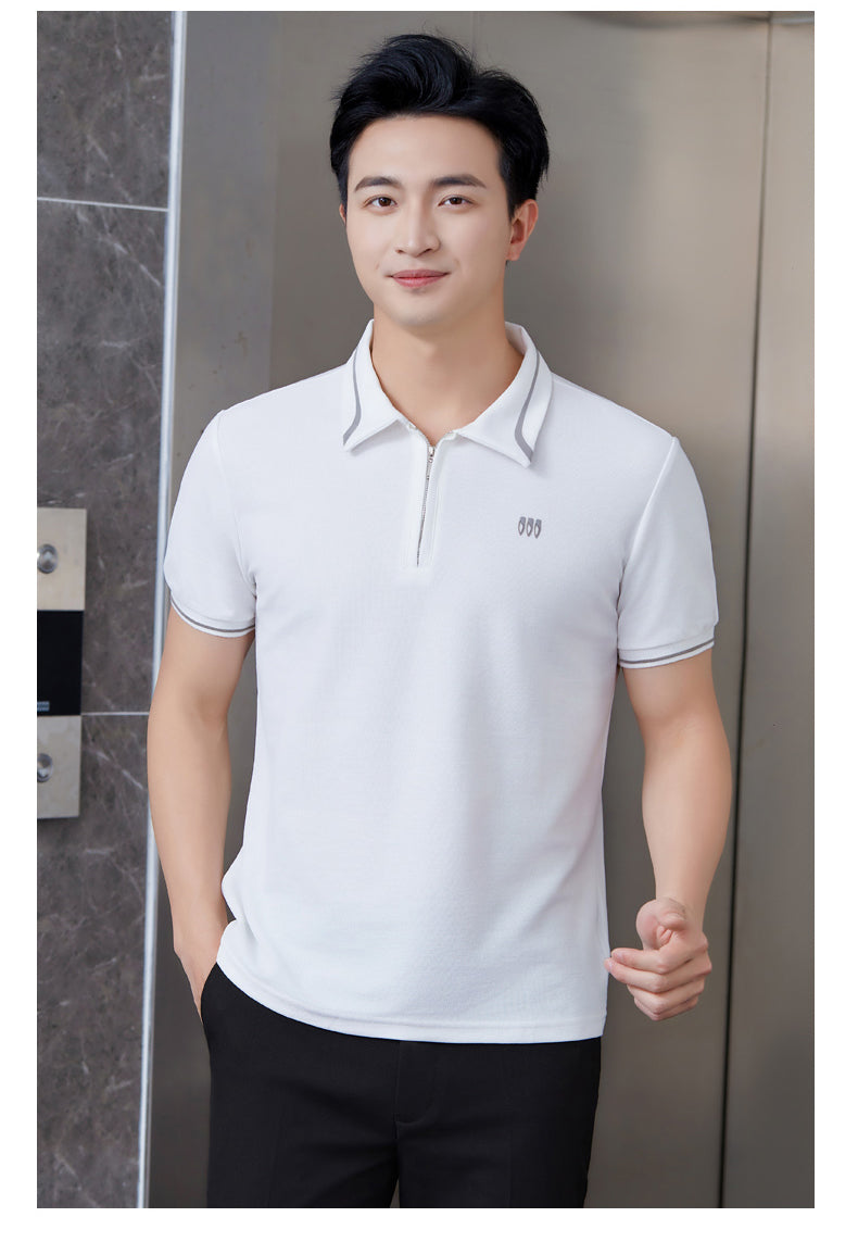 CGE69902-33B 休閒百搭白色T恤夏簡約POLO領(男女同款)