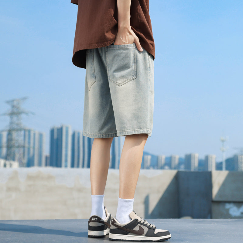 CBST-D20-1B 牛仔短褲男夏季美式男生褲工裝牛仔褲寬鬆五分中褲(3色)