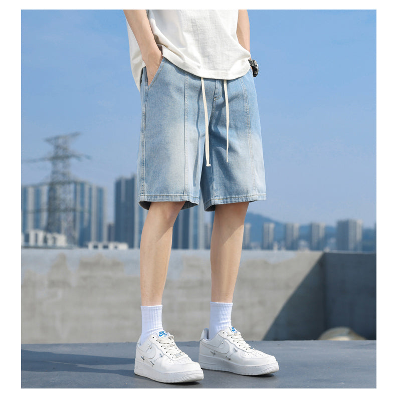 CBST-D20-1B 牛仔短褲男夏季美式男生褲工裝牛仔褲寬鬆五分中褲(3色)