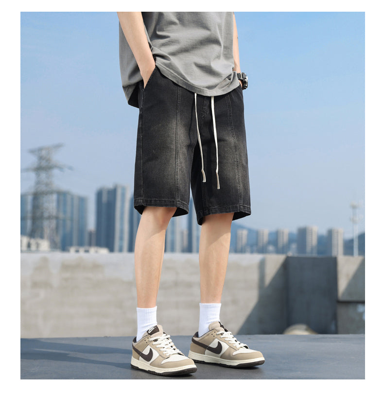 CBST-D20-1B 牛仔短褲男夏季美式男生褲工裝牛仔褲寬鬆五分中褲(3色)