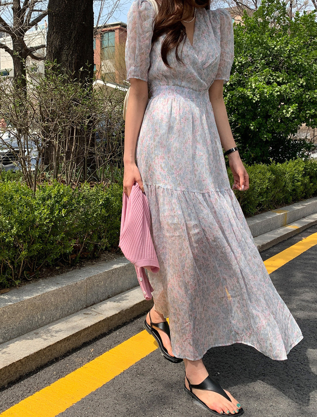 CGB1903-36H 小清新甜美碎花連衣裙夏季V領長裙泡泡袖韓國chic(2色)