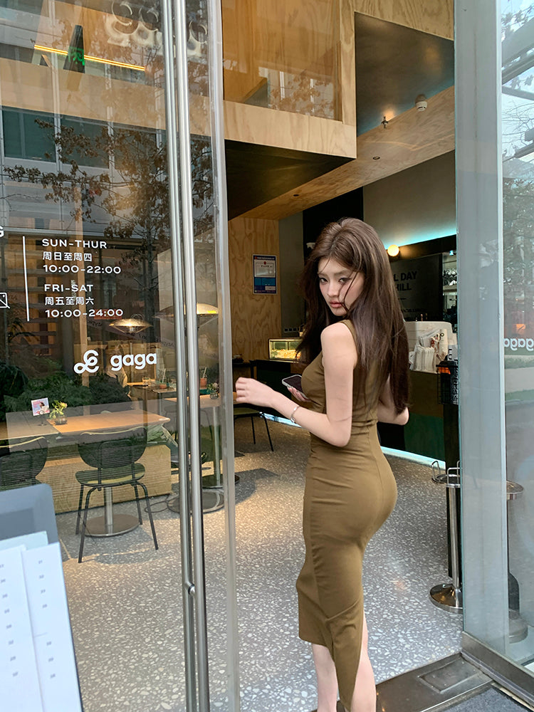 CGB8512-3B 夏裝寬肩帶遮副乳長裙顯身材連衣裙(3色)