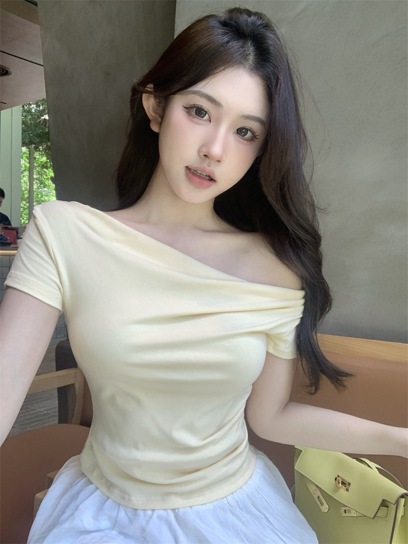 CGE6699-9B 夏季一字肩純欲修身短款甜辣修身顯瘦短款上衣(6色)