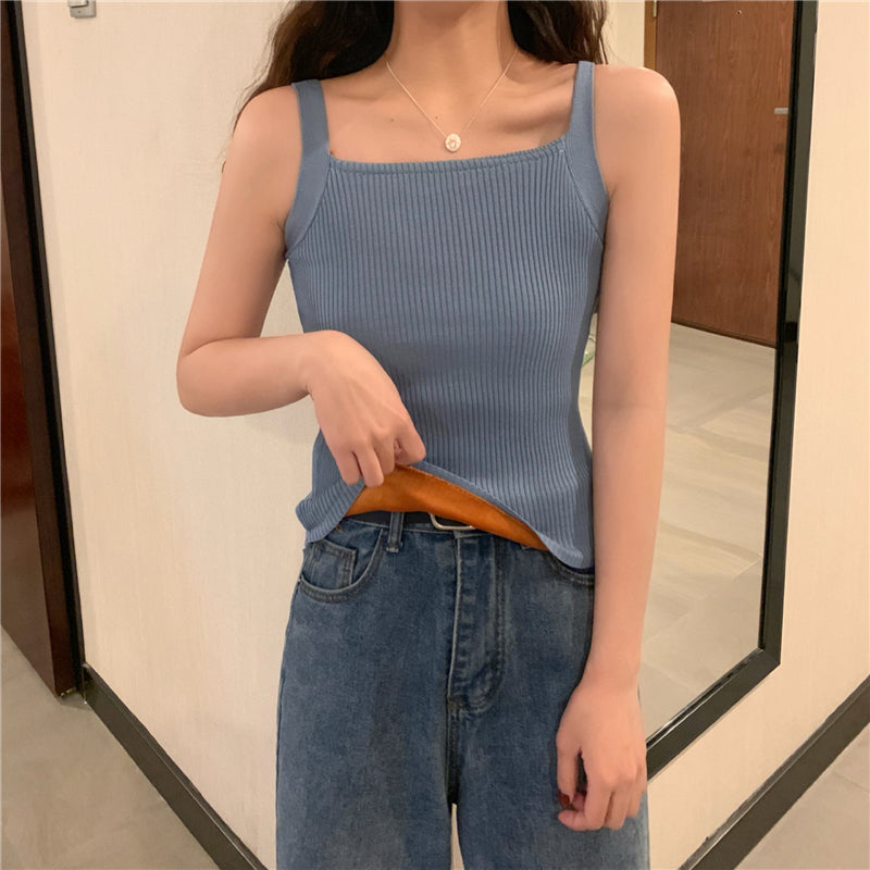 📺︎︎ CGF0572-9B 雙層加絨針織吊帶背心女內搭無袖彈力打底衫(4色)