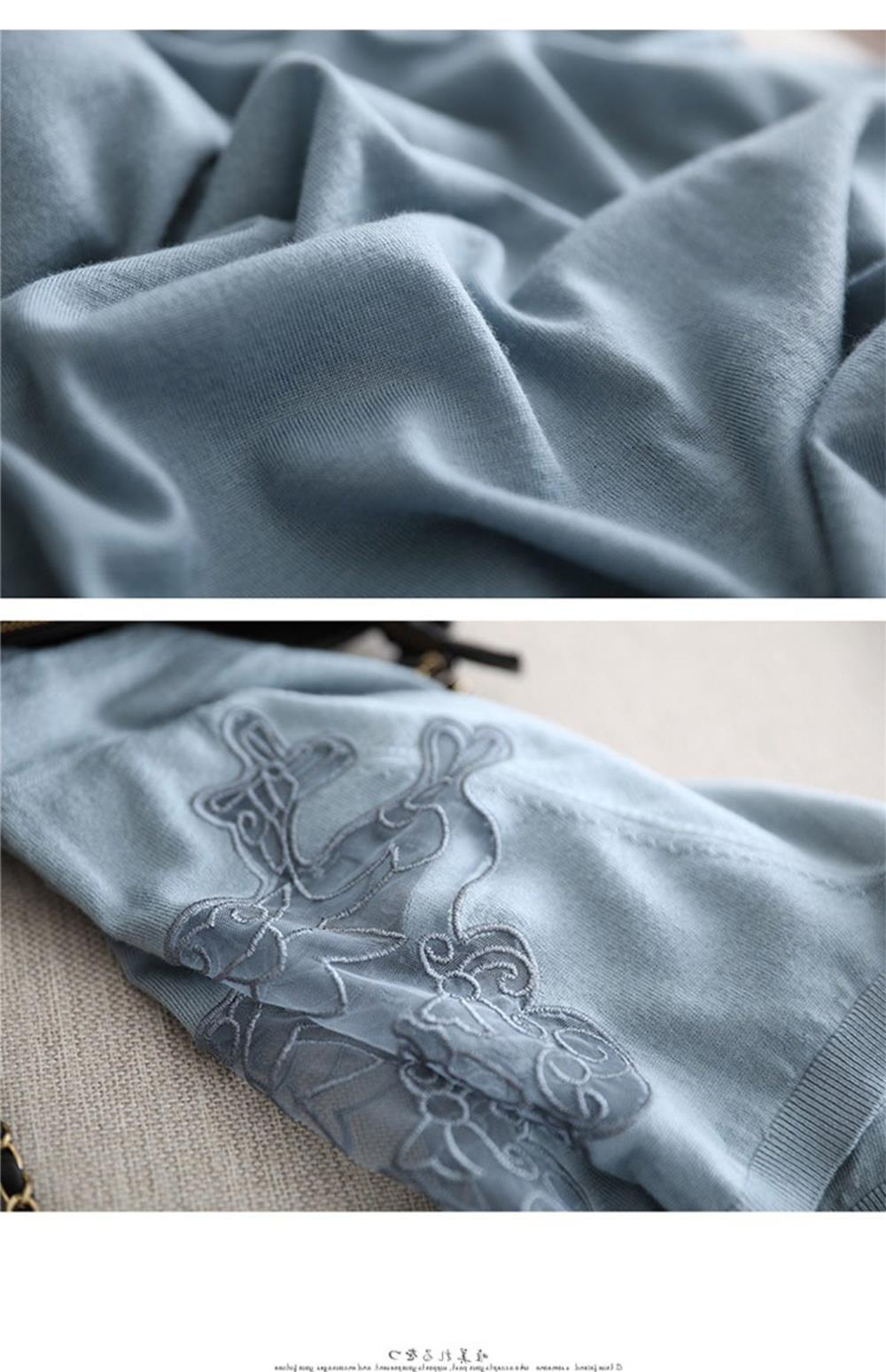 CGEA1751-67B 網紗刺繡冰絲短袖針織上衣(3色)