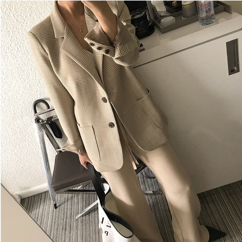CGC23-8225-18B 韓版千鳥格顯瘦氣質西服春秋單排扣復古小西裝外套
