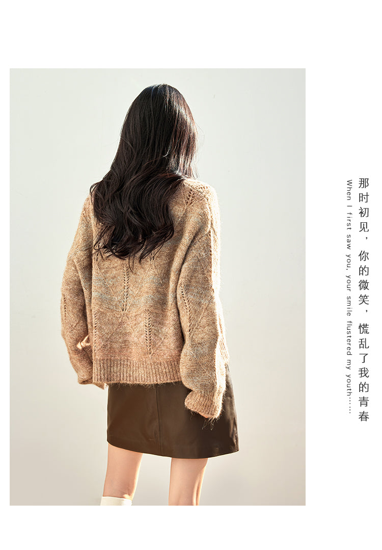 📺︎︎ CGDD3588-89B 重工亮片羊駝毛套頭毛衣春秋慵懶風軟糯針織衫