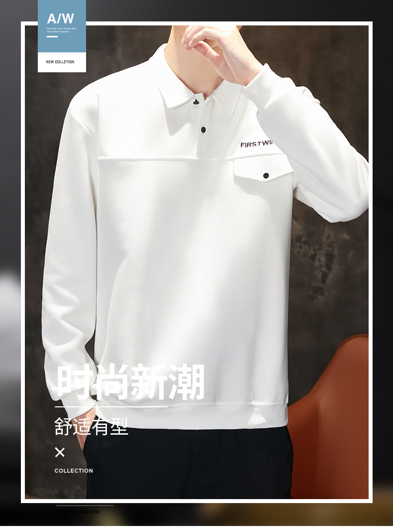 CBDD604-1B 翻領華棉秋款Polo衫春秋寬鬆休閒潮流長袖T恤(4色)