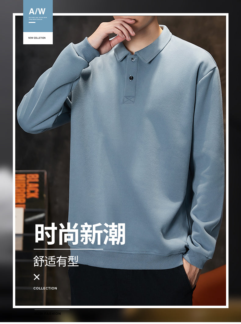 CBDD608-1B 翻領華棉秋款Polo衫春秋寬鬆休閒長袖T恤(4色)