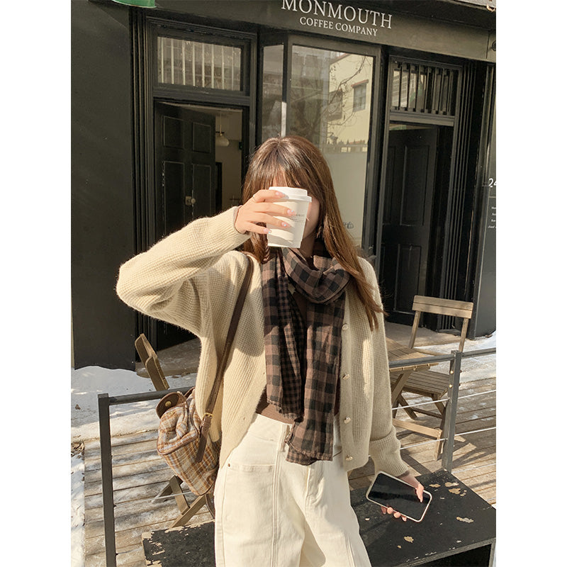 📺︎︎ CGDWJ577-49B 小香風針織紐扣開衫毛衣女秋冬季小個子寬鬆短款外套上衣(5色)