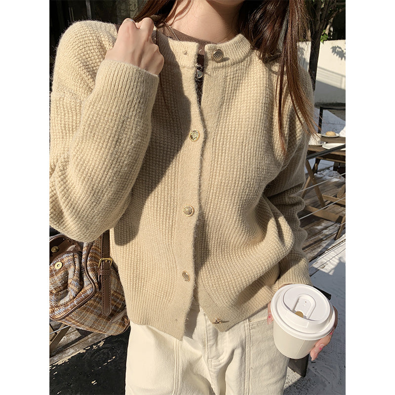 📺︎︎ CGDWJ577-49B 小香風針織紐扣開衫毛衣女秋冬季小個子寬鬆短款外套上衣(5色)