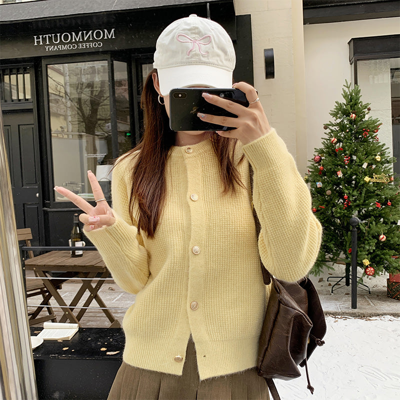 📺︎︎ CGDWJ577-49B 小香風針織紐扣開衫毛衣女秋冬季小個子寬鬆短款外套上衣(5色)