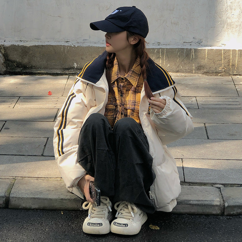 📺︎︎ CGCA016-8B 美式條紋設計感拼接棉衣外套(2色)