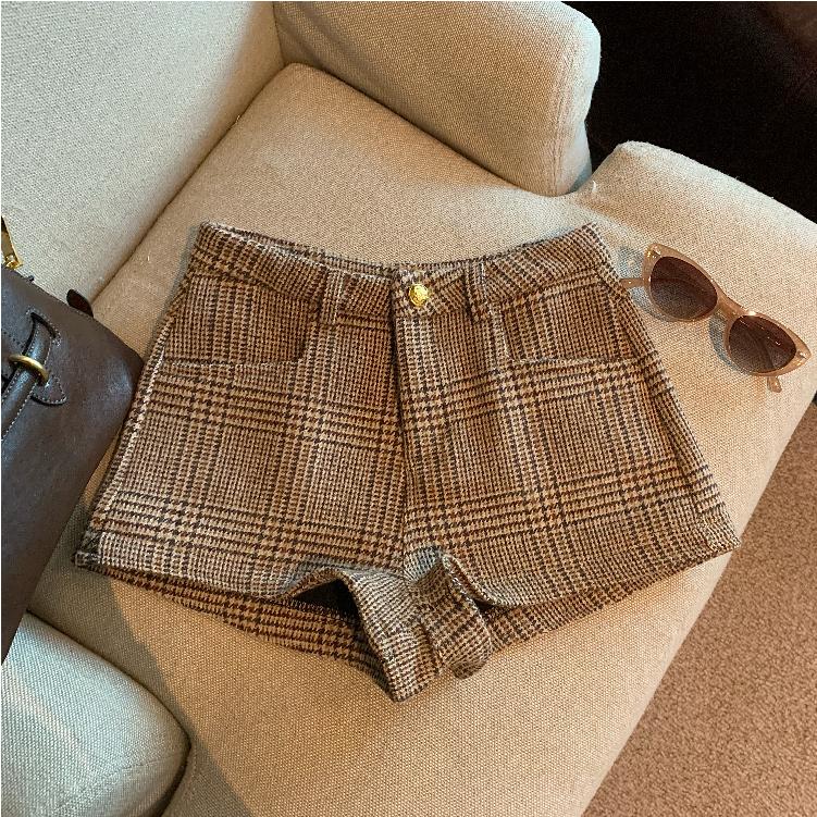 📺︎︎ CGS6063-70B 秋冬復古格子高腰短褲