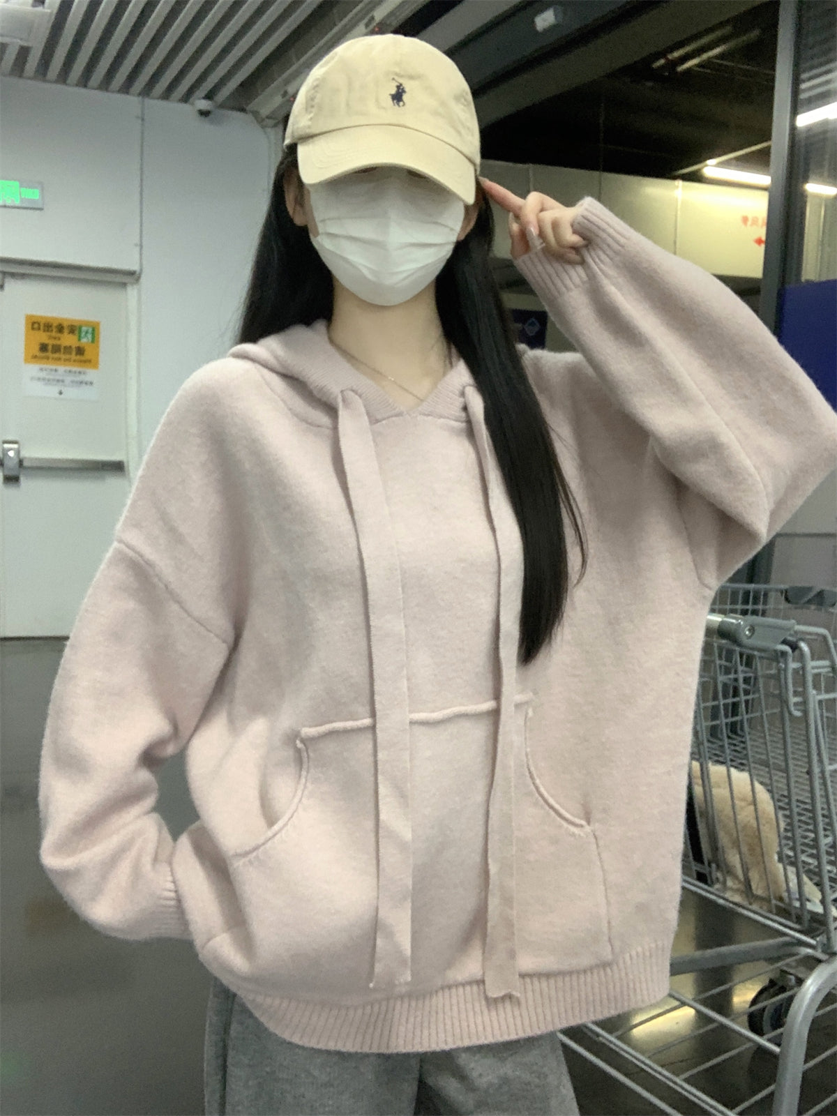 📺︎︎ CGD3239-56B 秋冬韓版寬鬆連帽口袋北極絨針織衫長袖毛衣(3色)