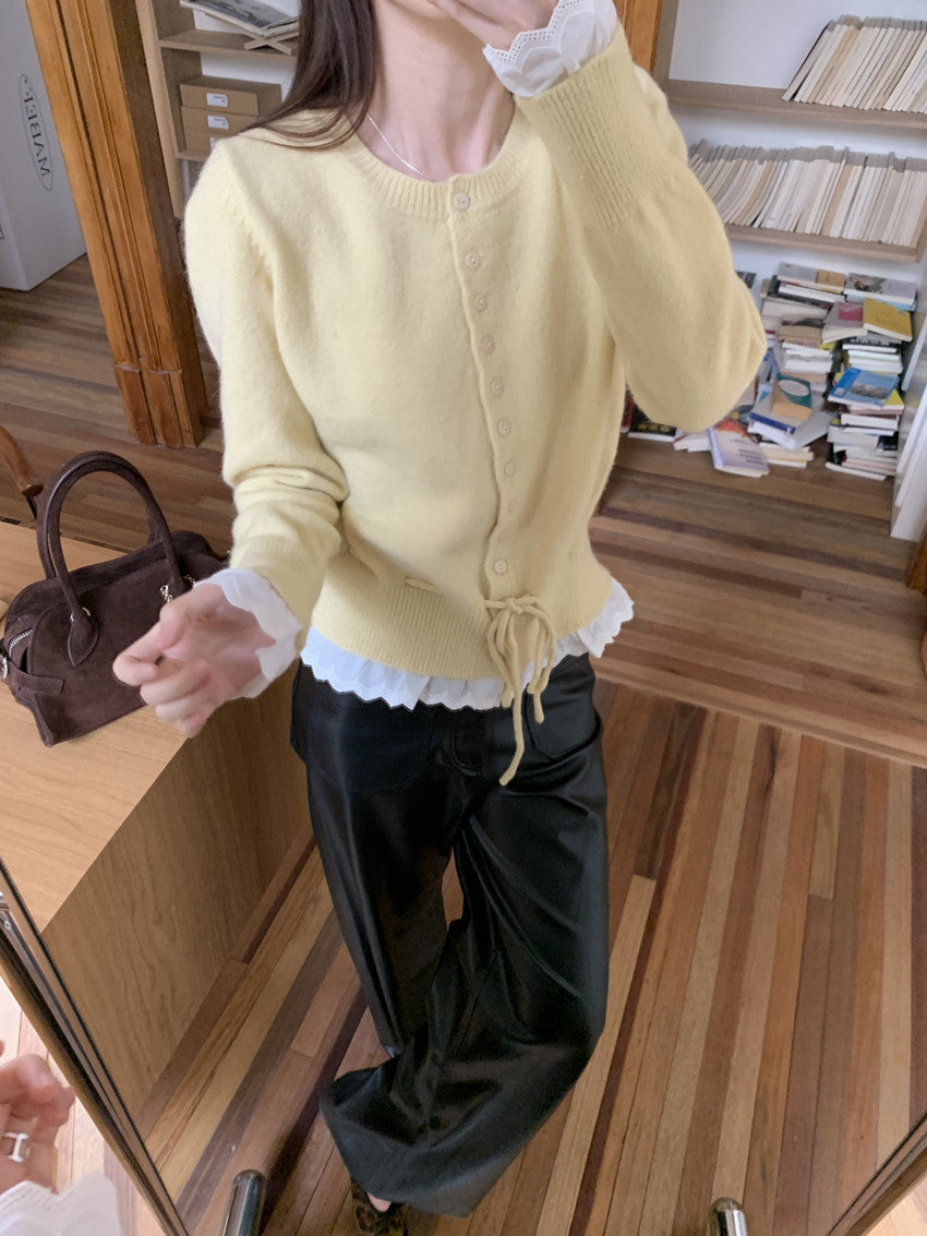 CGD2308-57B 法式溫柔圓領單排扣軟糯舒適毛衣假兩件拼接針織衫(5色)