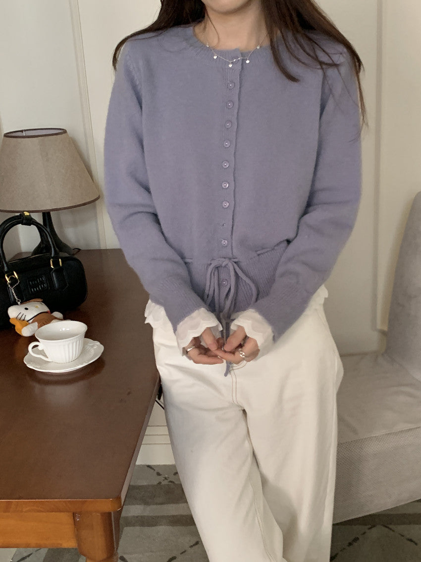 CGD2308-57B 法式溫柔圓領單排扣軟糯舒適毛衣假兩件拼接針織衫(5色)
