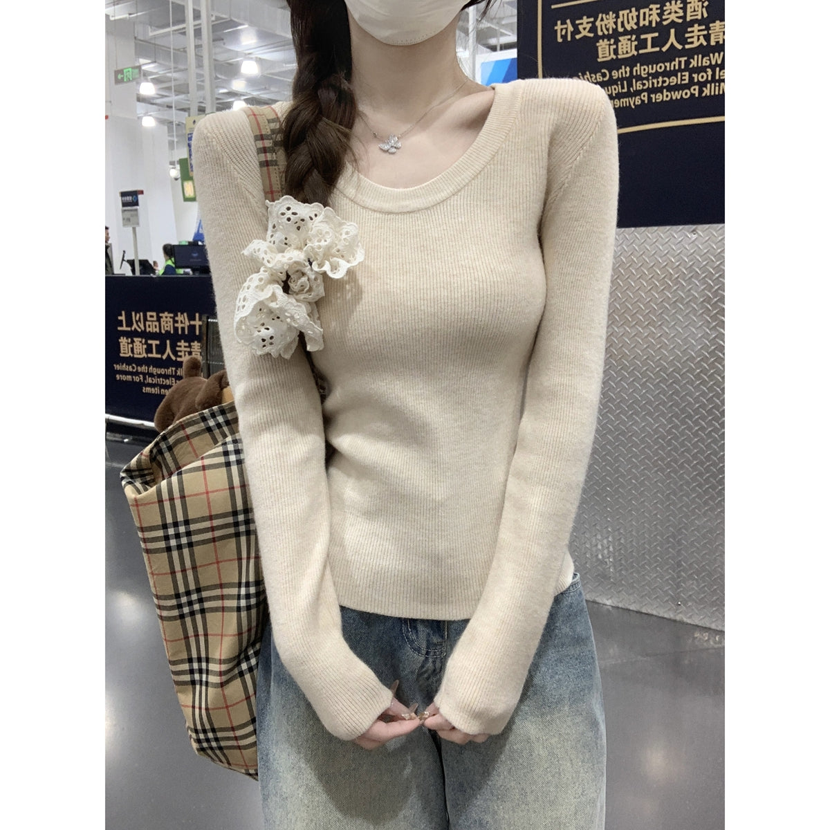 CGD3839-56B 秋冬韓版U領修身氣質純欲百搭安迪絨針織衫(4色)
