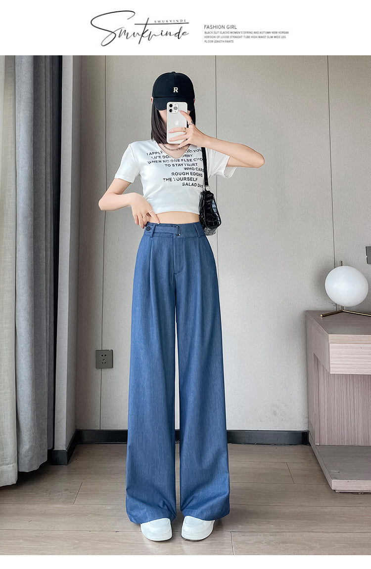 CGA6702-14B 天絲牛仔褲女夏季薄款新款高腰垂感冰絲闊腿褲