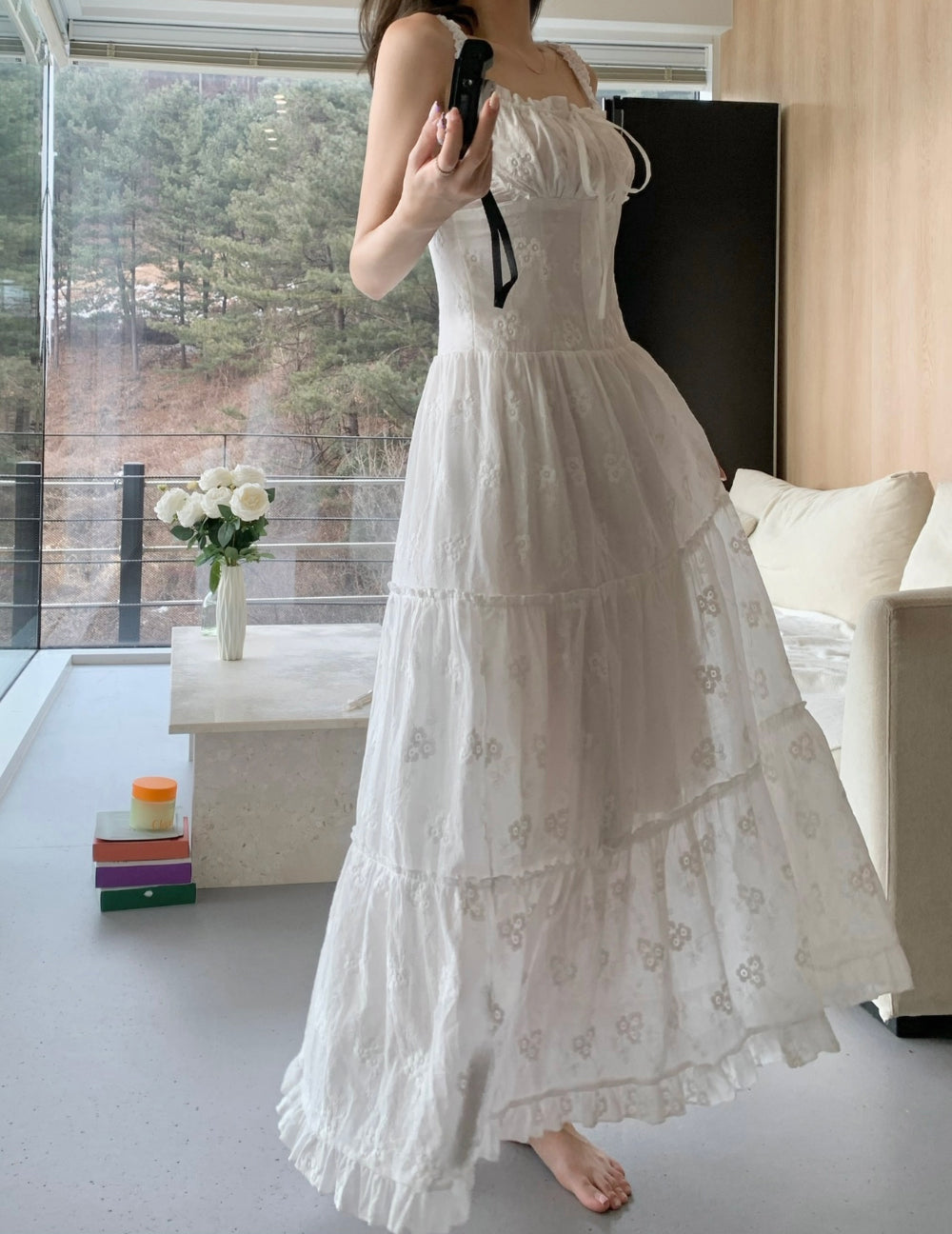 CGB3333-115B 重工刺繡吊帶連衣裙性感背心長裙