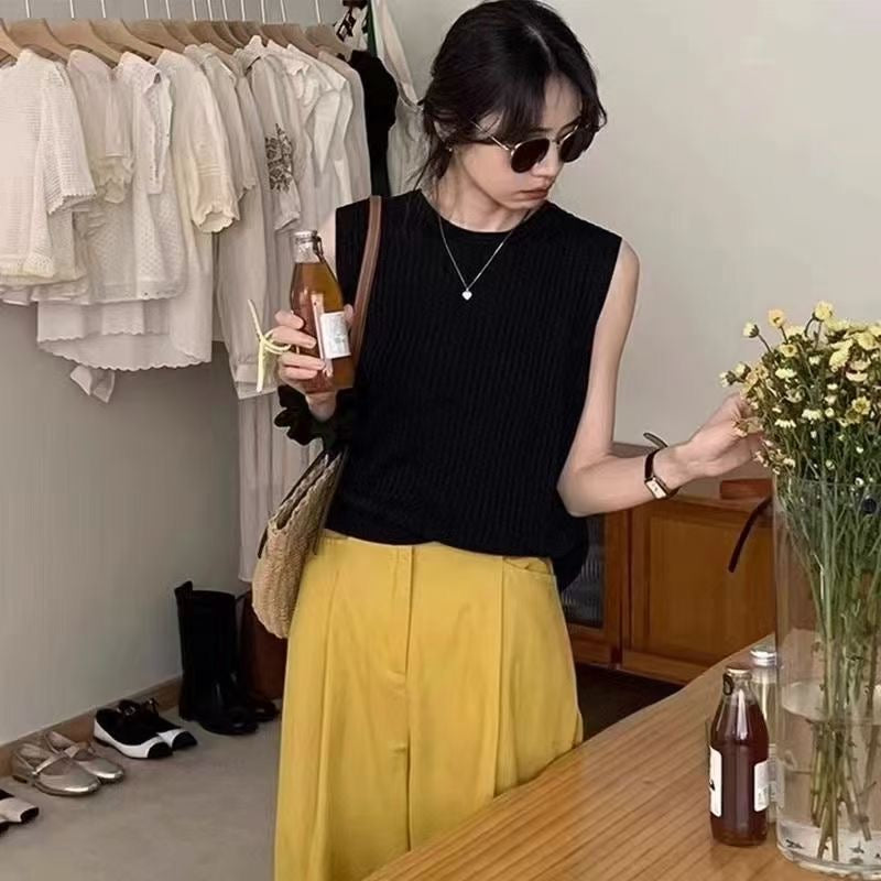 📺︎︎ CGF44506-117B 夏季杏色交叉針織衫露背無袖上衣(3色)