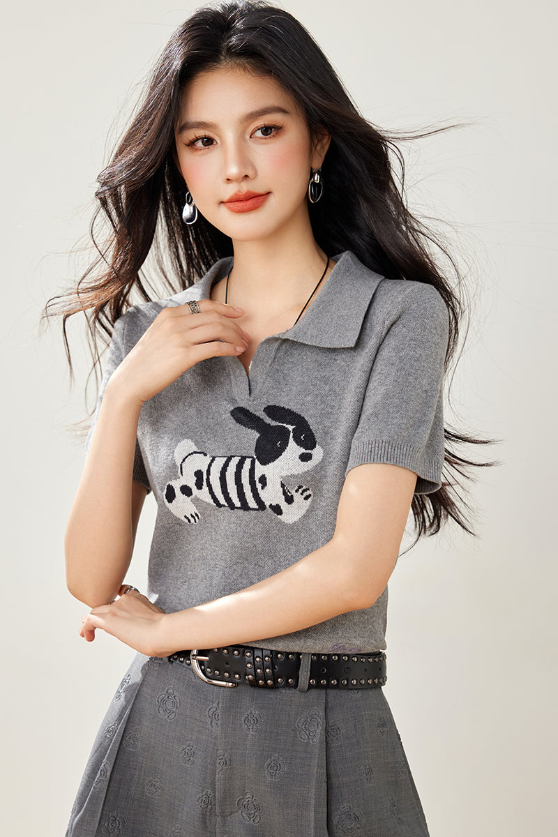 CGE4065-89B 飛奔的小狗小翻領純棉短袖百搭POLO衫針織短袖
