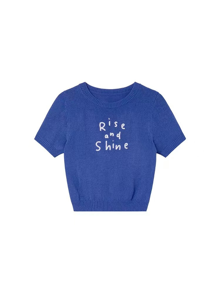 CGE44507-117B 春夏撞色字母刺繡短袖針織衫(4色)